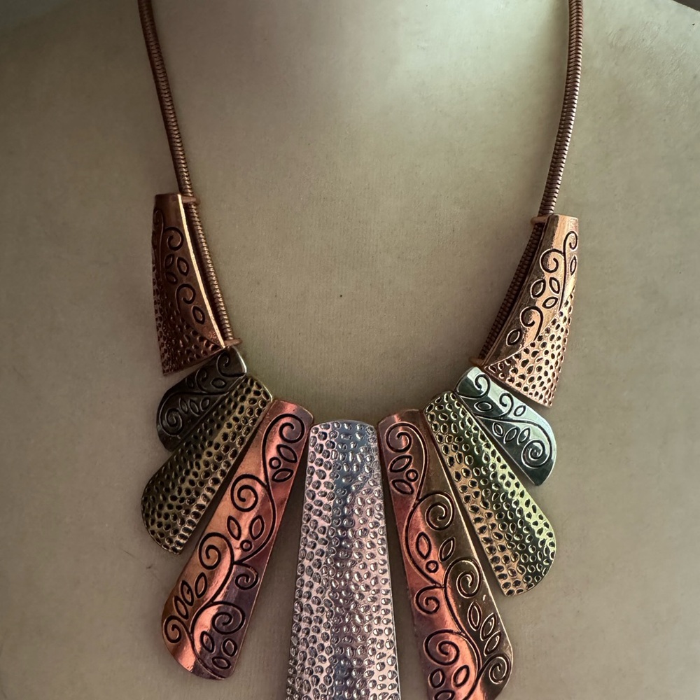 Paparazzi Brown and Silver Statement Necklace with Textured Pendants